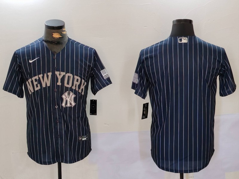 Men New York Yankees Blank Blue stripe joint name 2024 Nike MLB Jersey style 9125->indianapolis colts->NFL Jersey